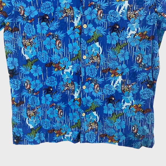 Marvel Avengers Tropical Hawaiian Shirt Blue Men's Large Short-Sleeve Button-Up - Picture 6 of 11